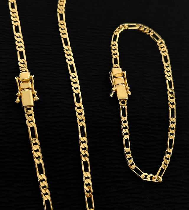 Corrente + Pulseira Fio 3 por 1 4mm Fecho Trava Dupla Banhada a Ouro 18k