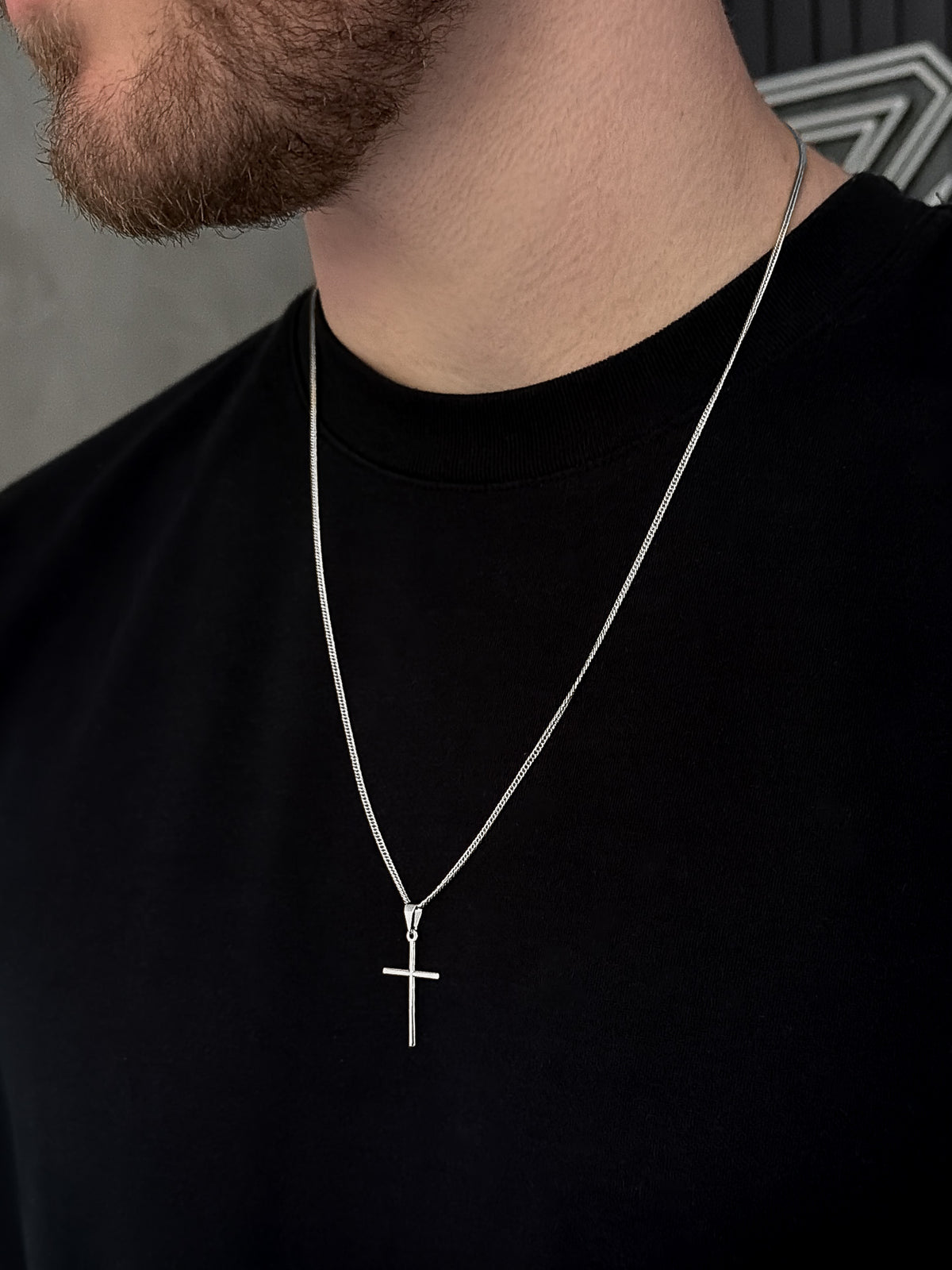 Corrente Grumet Dupla 2mm com Pingente Cruz Lisa Banhada a Ouro Branco