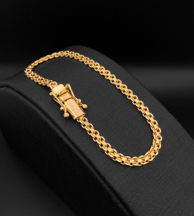 Pulseira Cadeado Duplo 4mm Fecho Trava Dupla Banhada a Ouro 18k