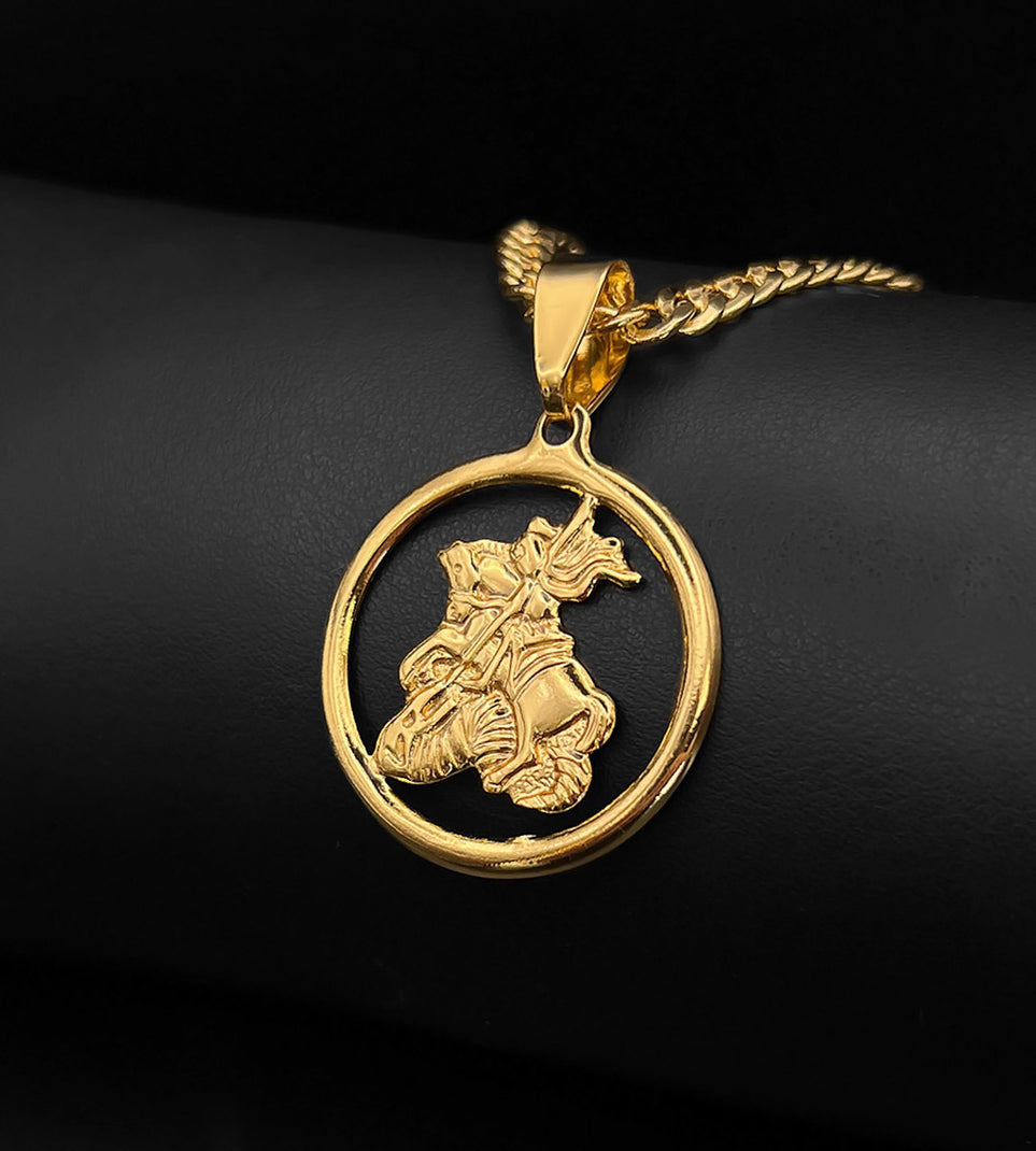 Pingente Medalha São Jorge Vazada Média 3x3cm Banhado a Ouro 18k