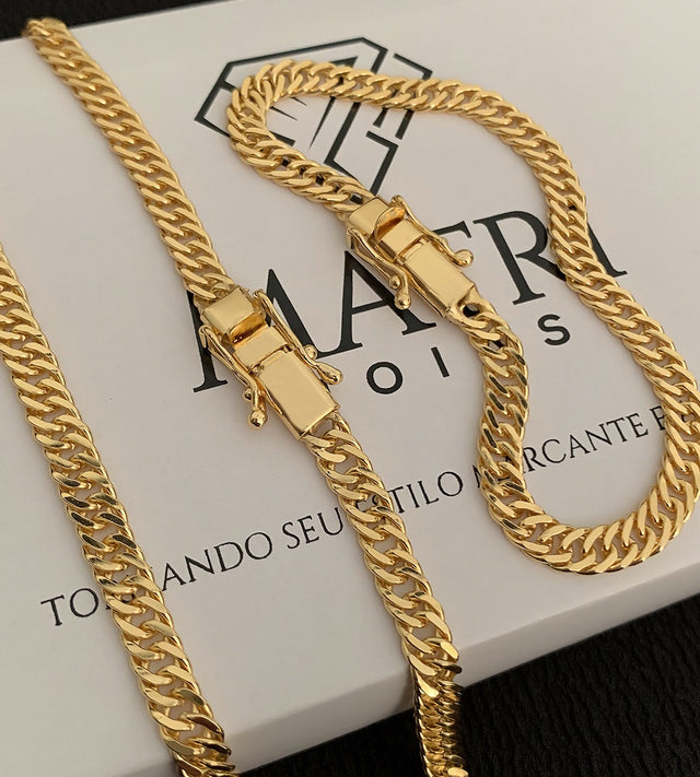 Corrente + Pulseira Grumet Dupla 6mm Fecho Trava Dupla Banhada a Ouro 18k, foto 2