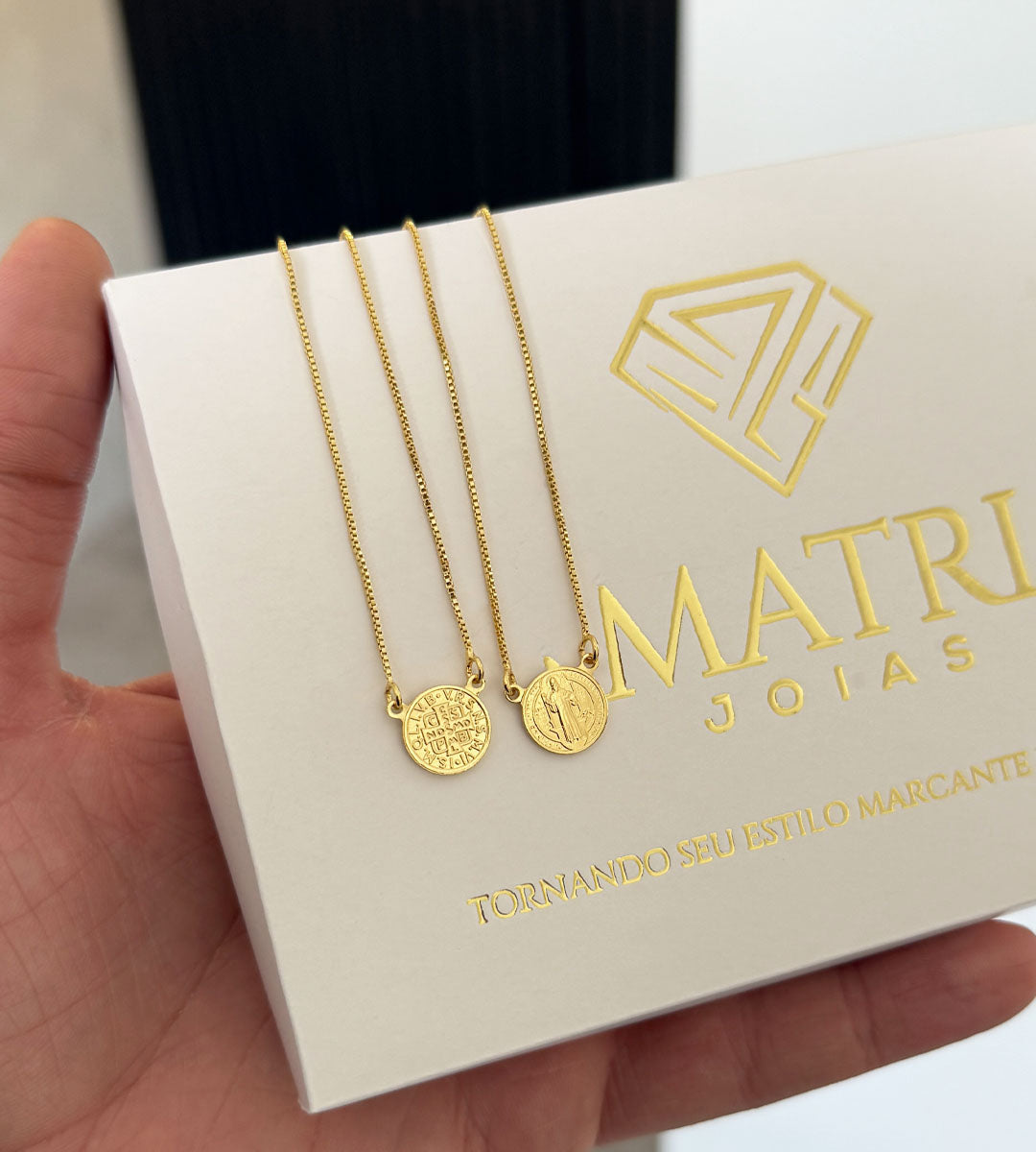 Escapulário Veneziana São Bento Banhado a Ouro 18k