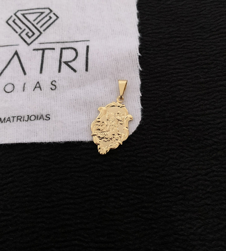 Pingente Moldura São Jorge Pequeno 3x1.5cm Banhado a Ouro 18k, foto 2