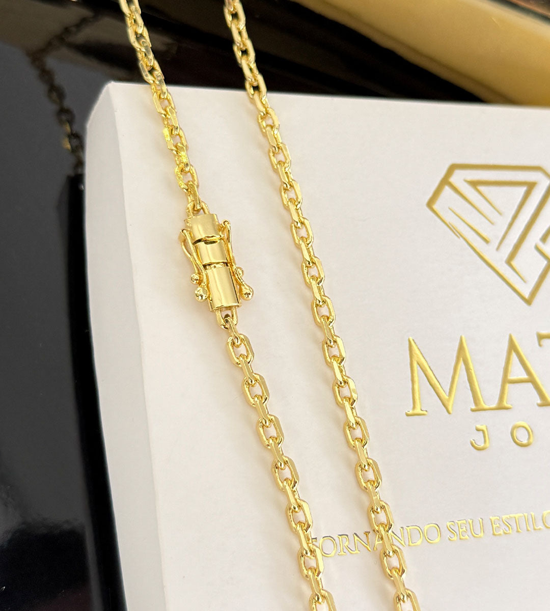 Corrente Cadeado 4mm Fecho Trava Dupla Banhada a Ouro 18k, foto 2