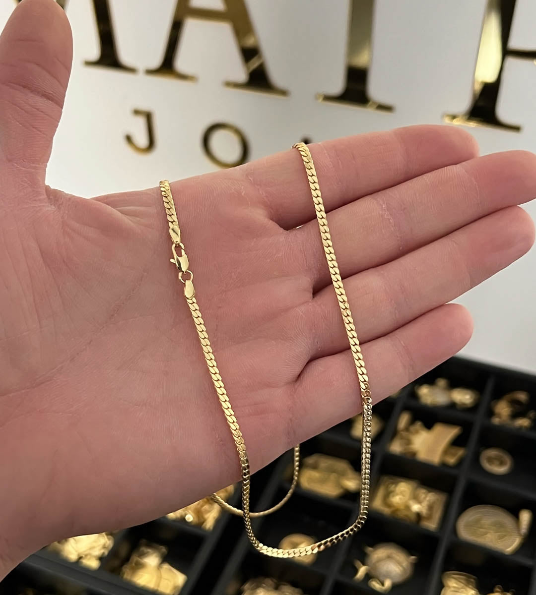 Corrente Grumet Flat 3mm Banhada a Ouro 18k