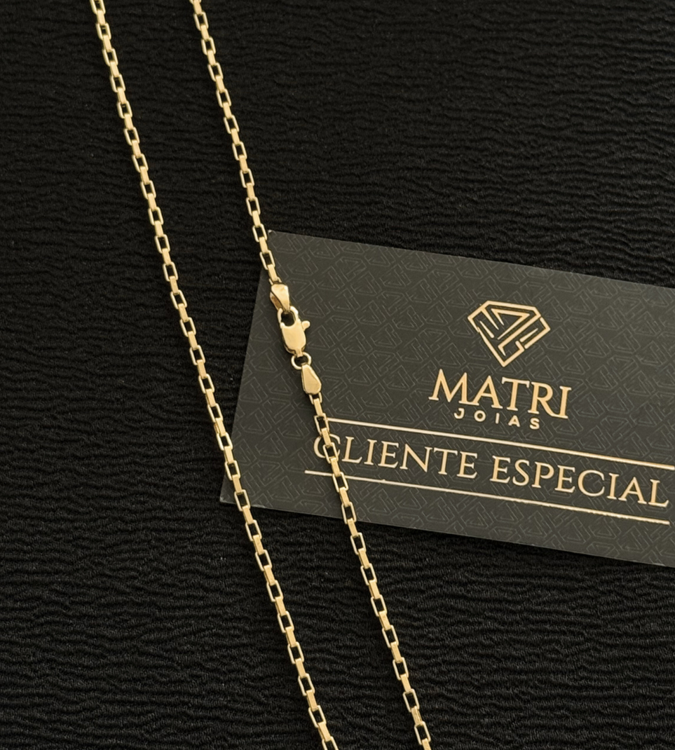 Corrente Elo Vazado Cubinho 2mm Fecho Tradicional Banhada a Ouro 18k