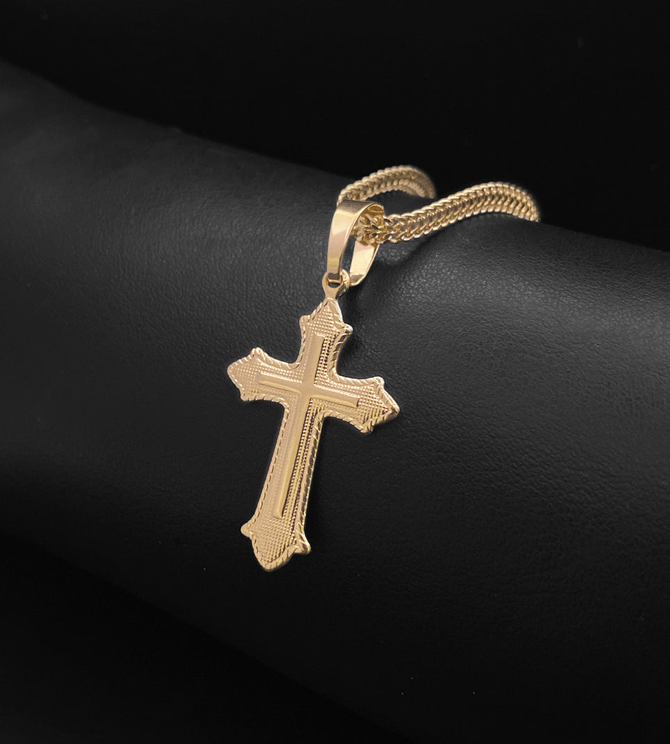 Pingente Cruz Vitoriana 4x2cm Banhado a Ouro 18k