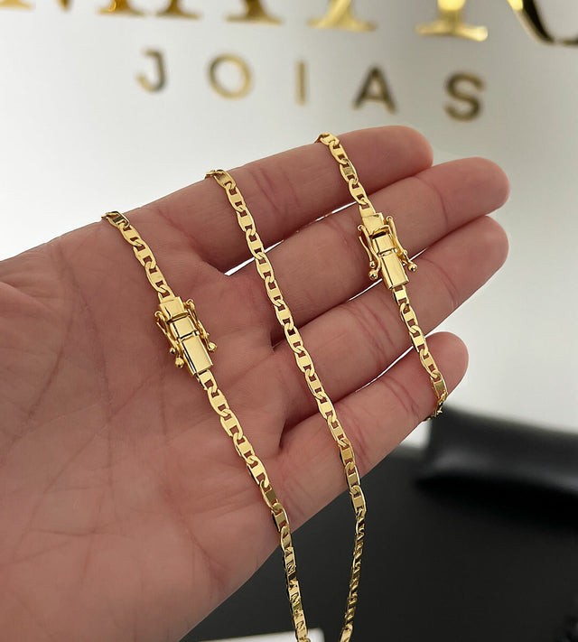 Corrente + Pulseira Piastrini 4mm Fecho Trava Dupla Banhada a Ouro 18k, foto 3