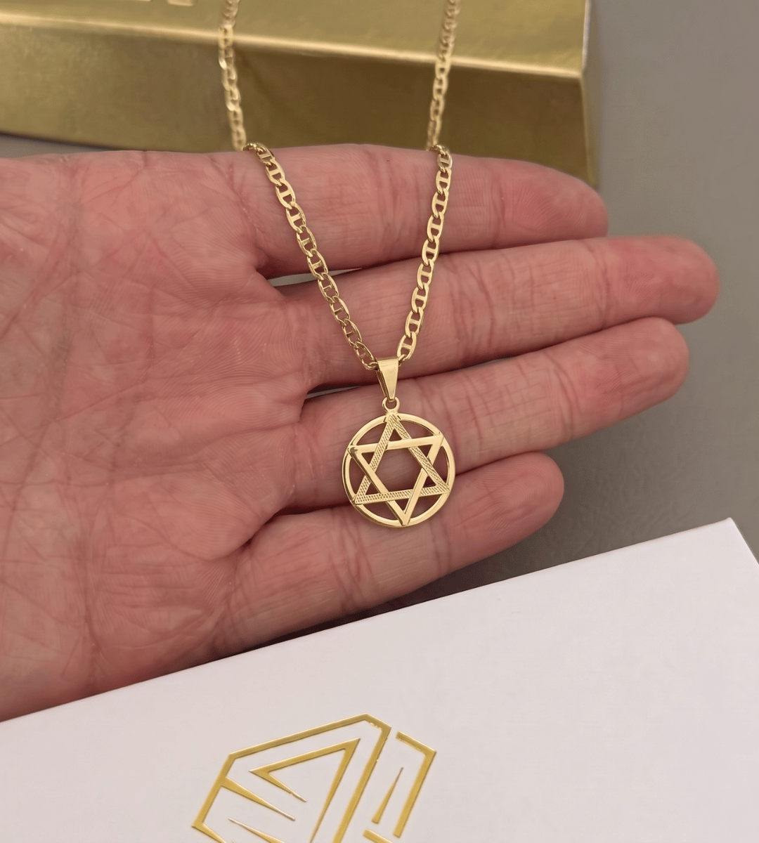 Corrente Piastrini 2mm + Pingente Estrela de Davi 2x2cm Banhada a Ouro 18k, foto 4