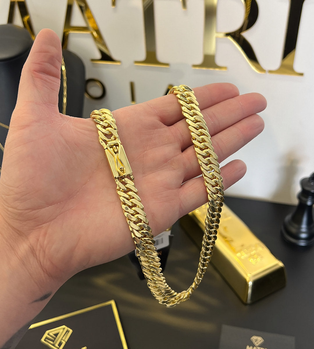 Corrente Grumet Dupla 13mm Fecho Gaveta Banhada a Ouro 18k, foto 3
