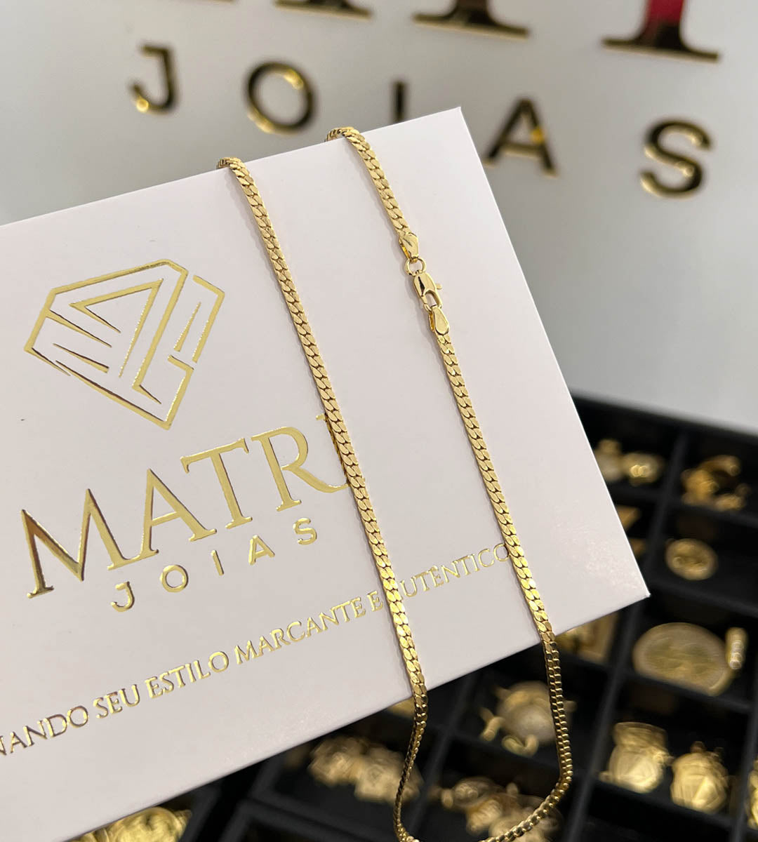 Corrente Grumet Flat 3mm Banhada a Ouro 18k