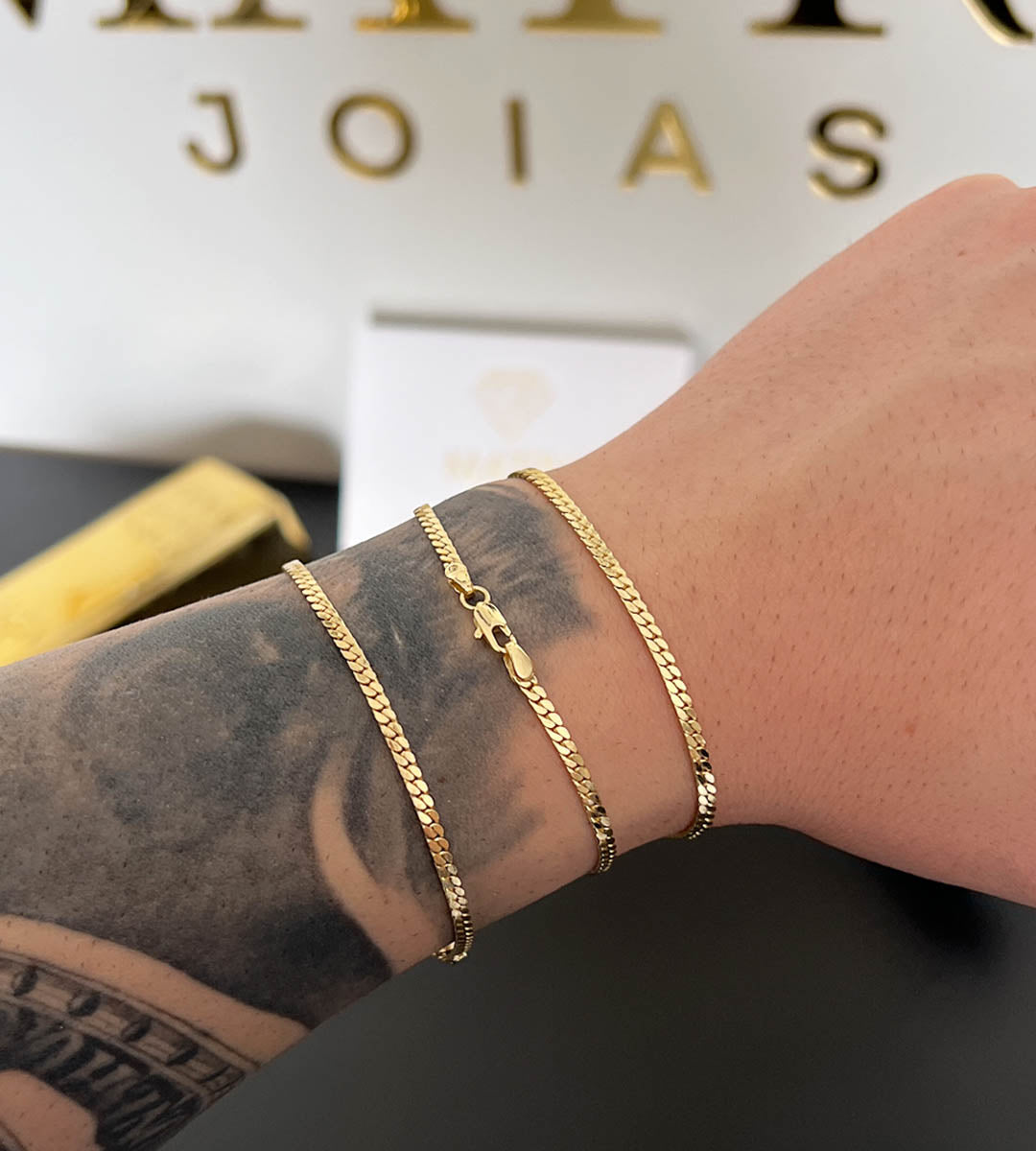 Pulseira Grumet Flat 3mm Banhada a Ouro 18k, foto 6