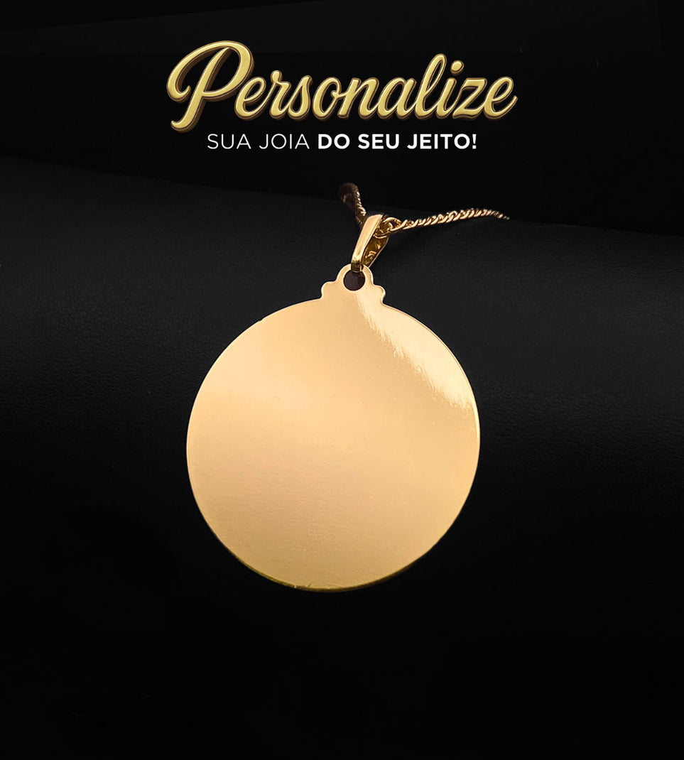Pingente Personalizável Redondo Liso Grande 4x4cm Banhado a Ouro 18k