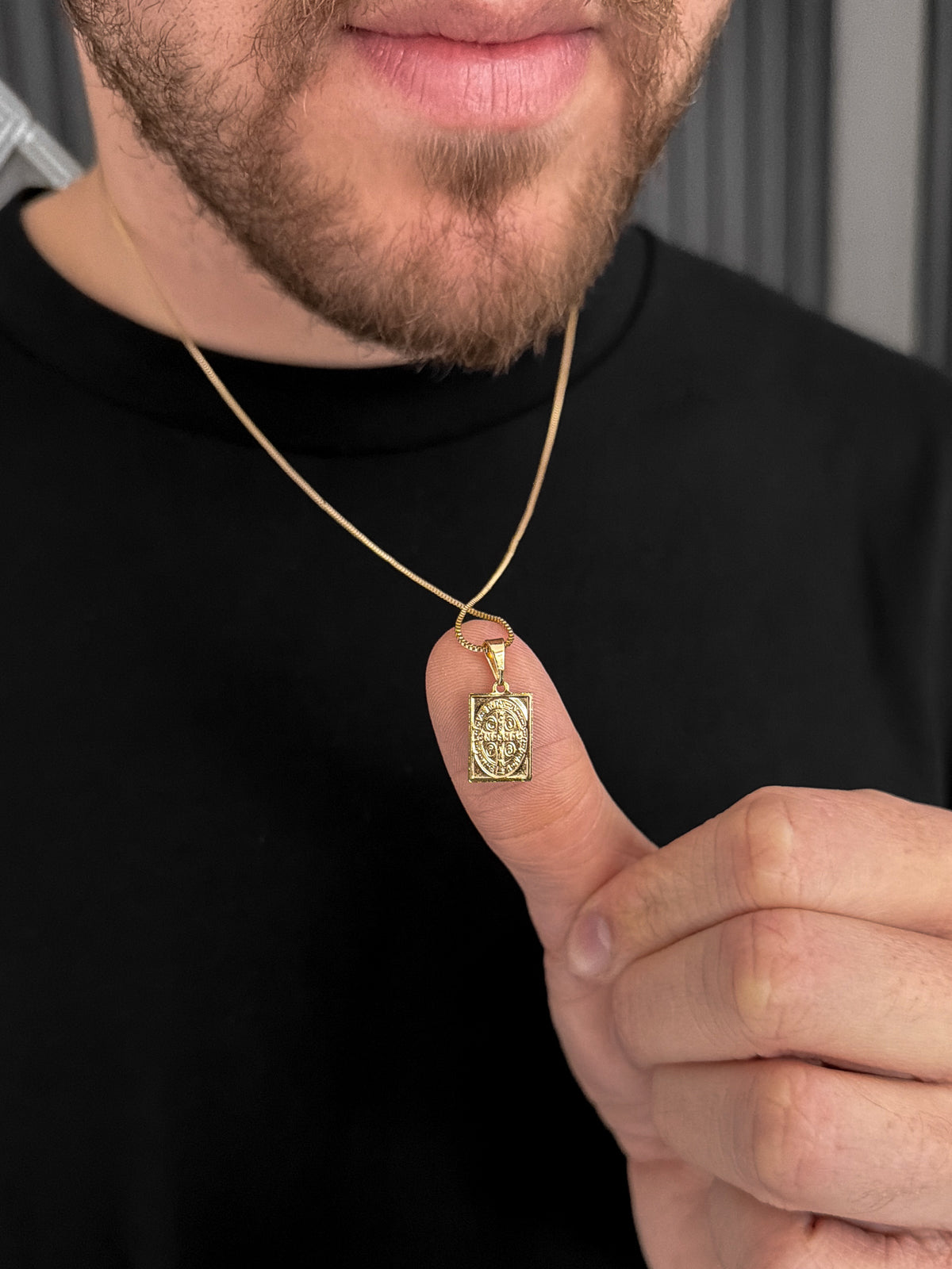 Corrente Veneziana com Pingente Plaquinha São Bento Banhada a Ouro 18k, foto 7