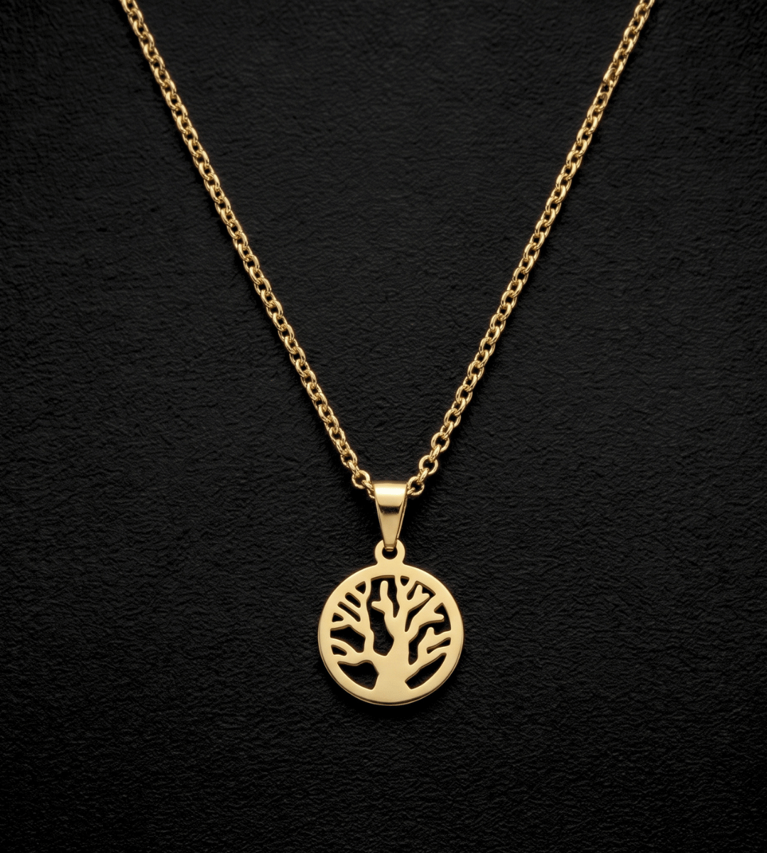 Colar Elo Português com Árvore da Vida Banhado a Ouro 18k