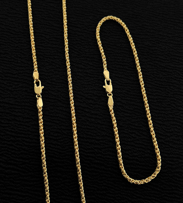 Corrente + Pulseira Cordão Baiano 2mm Fecho Tradicional Banhada a Ouro 18k, foto 2