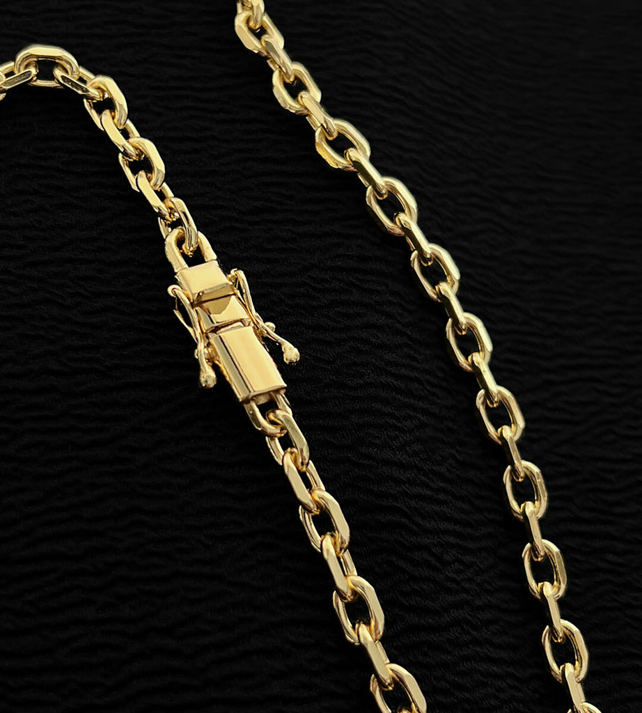 Corrente Cadeado 5mm Fecho Trava Dupla Banhada a Ouro 18k