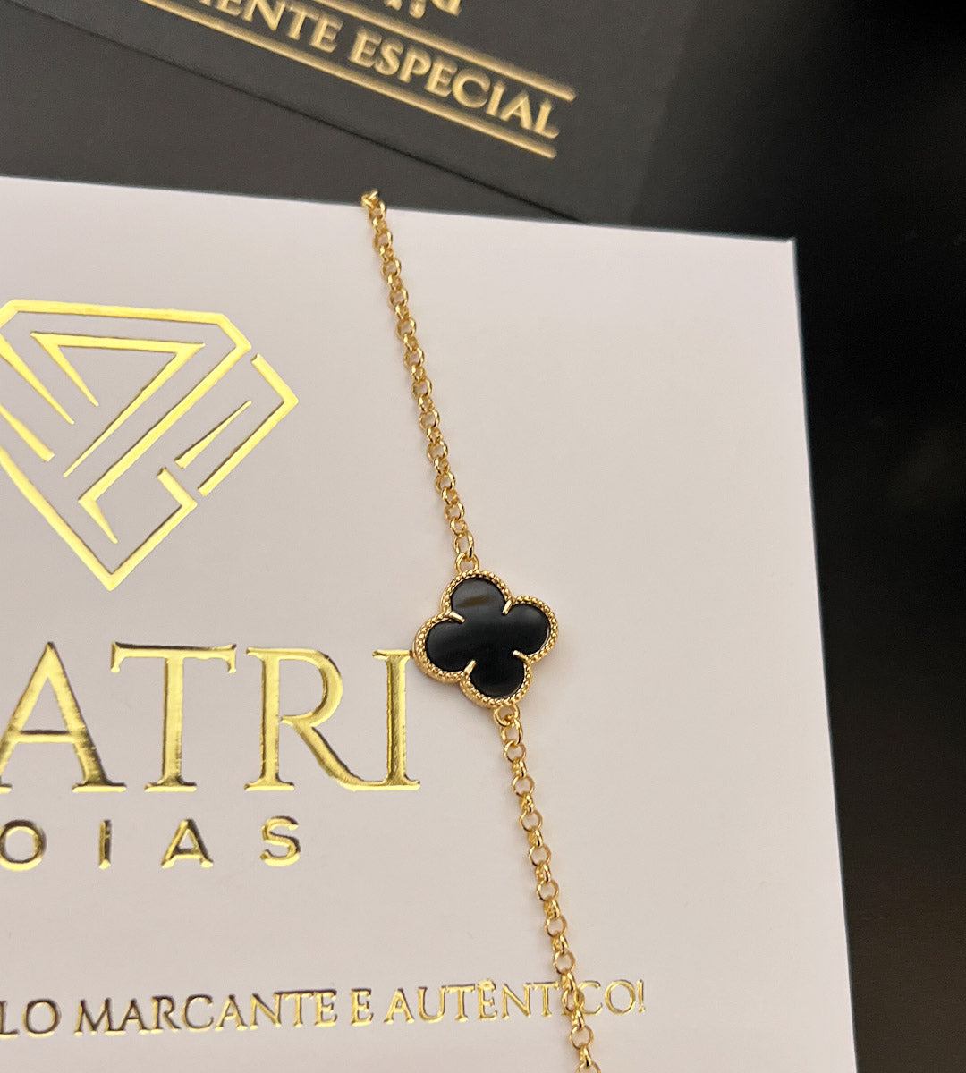 Pulseira Trevo Preto Unique Banhada a Ouro 18k, foto 2