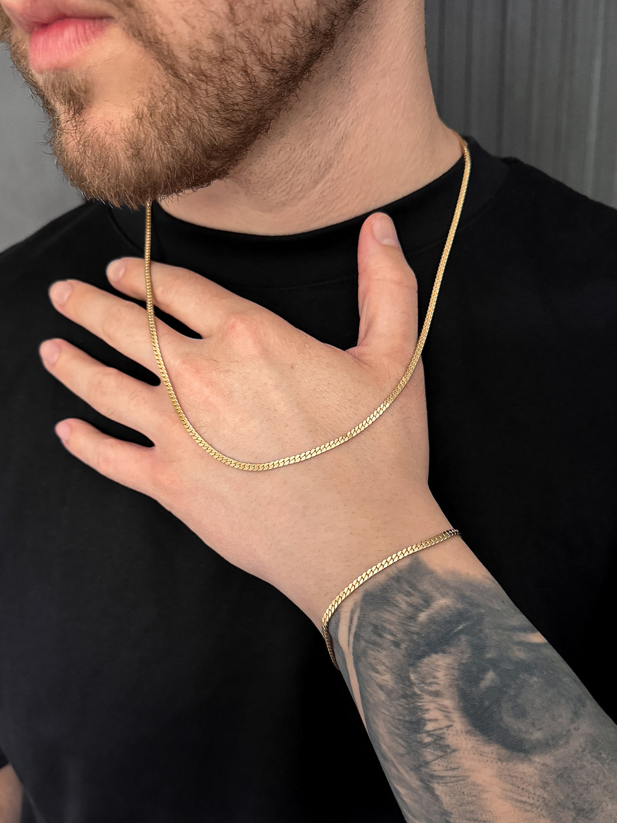 Conjunto Corrente e Pulseira Grumet Flat 3mm Banhado a Ouro 18k, foto 3