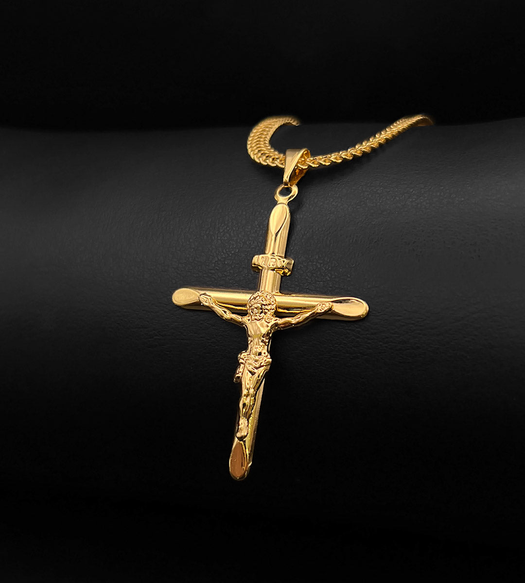 Pingente Crucifixo Inri 4x3cm Banhado a Ouro 18k