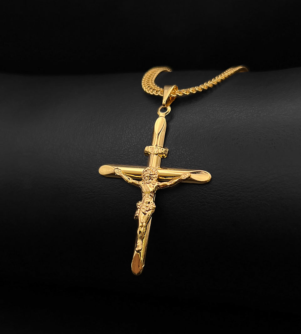 Pingente Crucifixo Inri 4x3cm Banhado a Ouro 18k