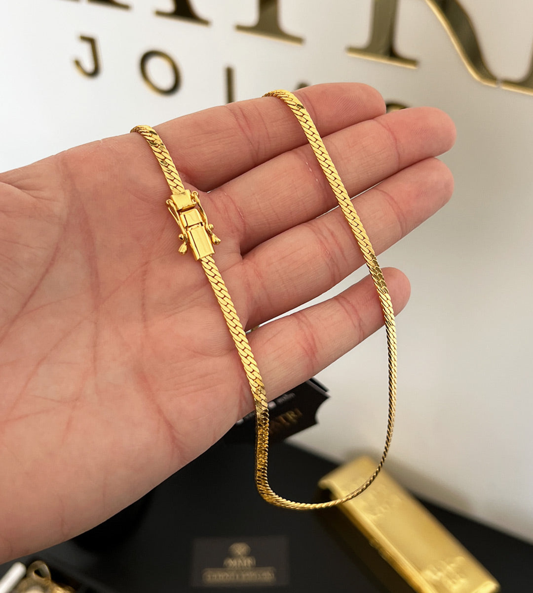 Corrente Grumet Flat 4mm Fecho Trava Dupla Banhada a Ouro 18k, foto 3