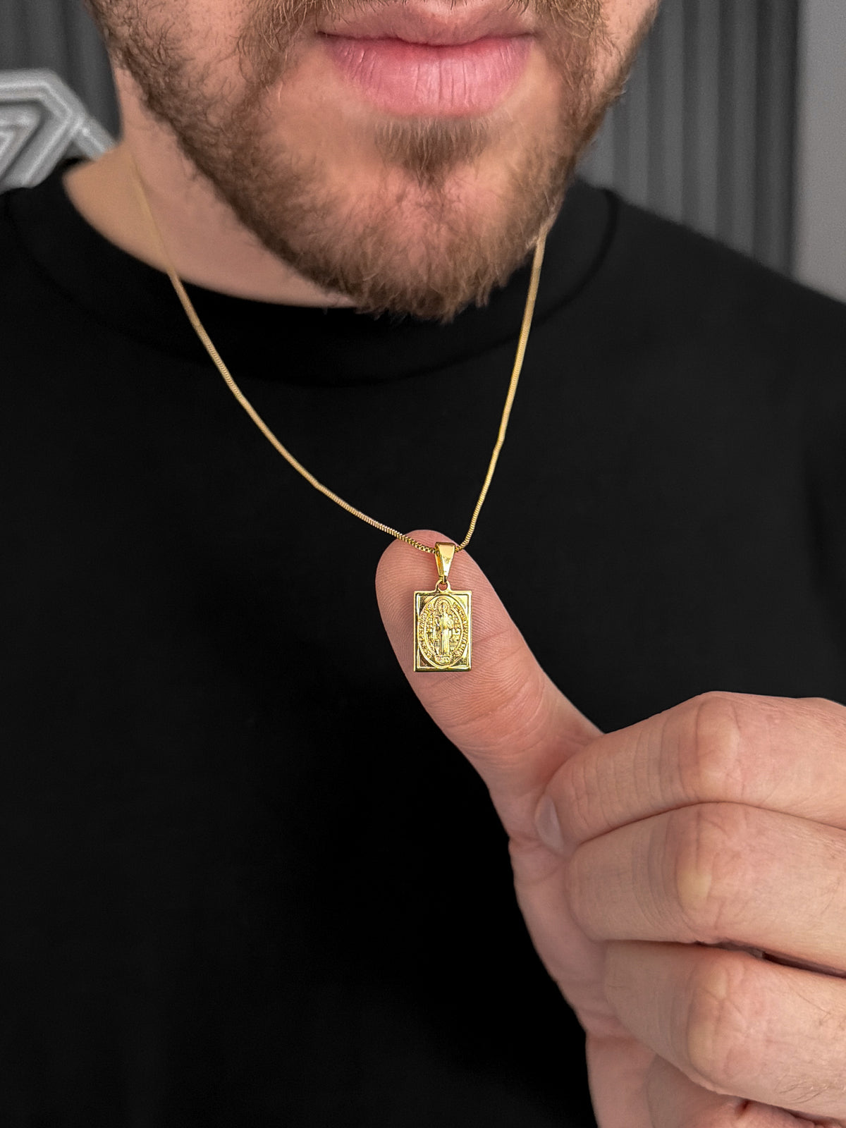 Corrente Veneziana com Pingente Plaquinha São Bento Banhada a Ouro 18k, foto 6