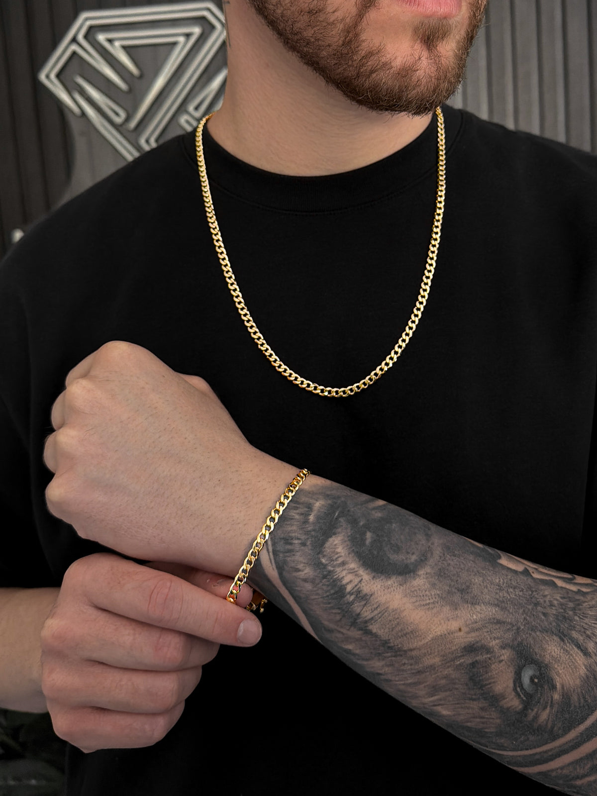 Conjunto Corrente e Pulseira Grumet 5mm Banhado a Ouro 18k