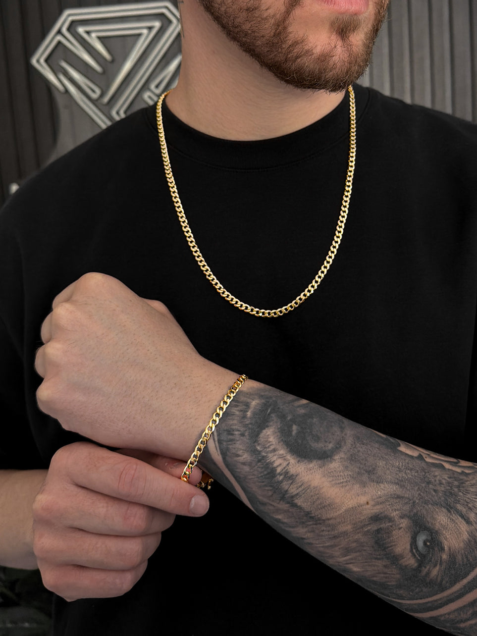 Conjunto Corrente e Pulseira Grumet 5mm Banhado a Ouro 18k