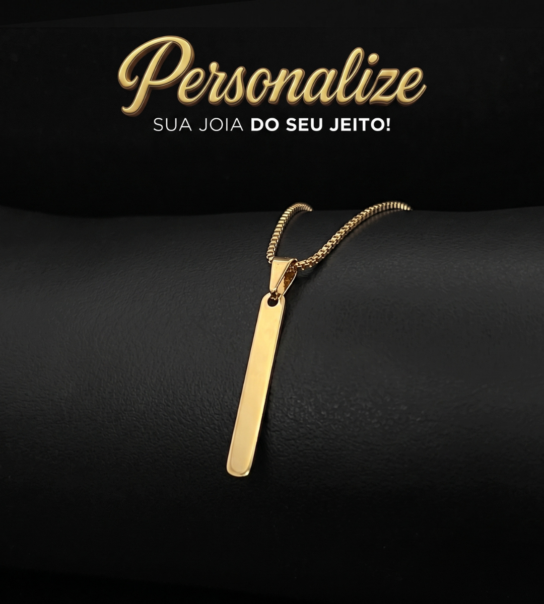 Pingente Personalizável Plaquinha Mini Retangular 2,5x0,3cm Banhado a Ouro 18k