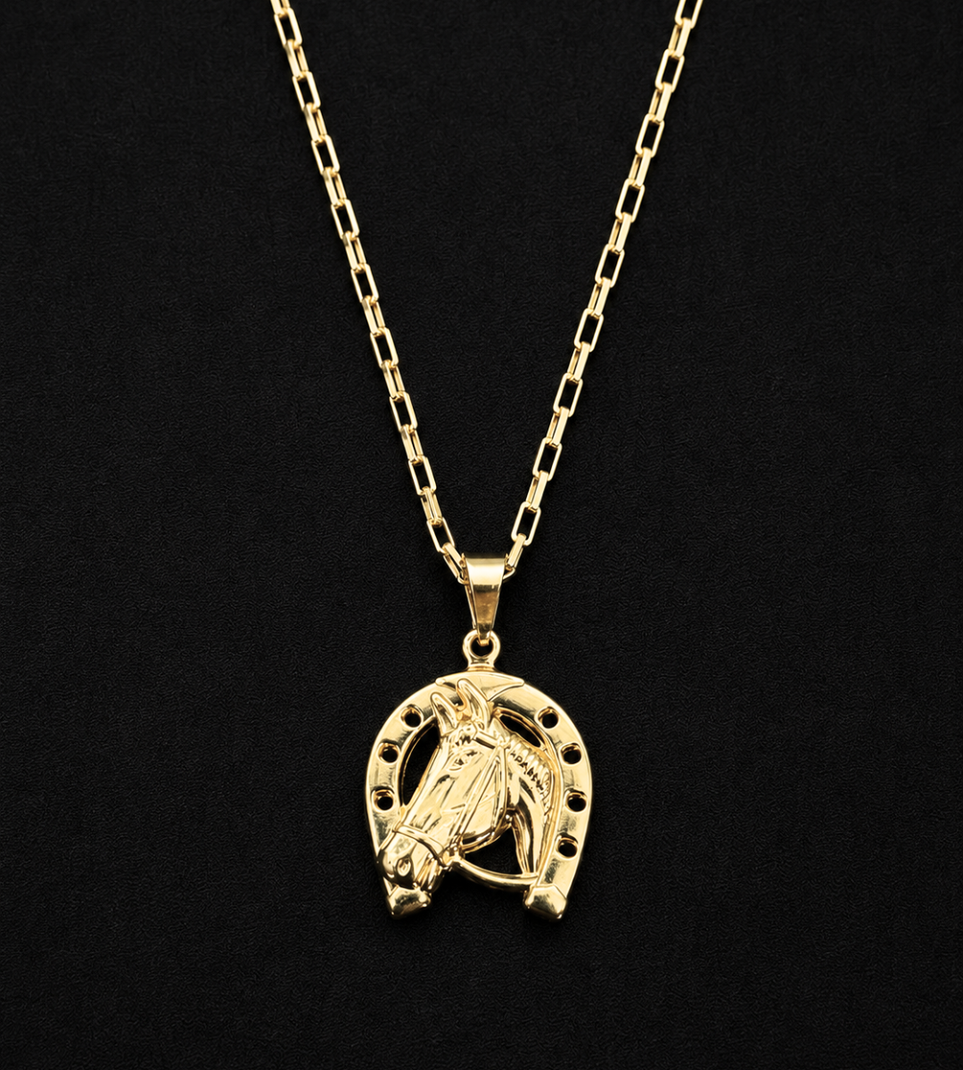 Corrente Elo Vazado 1mm + Pingente Ferradura 2,5x1,5cm Banhada a Ouro 18k