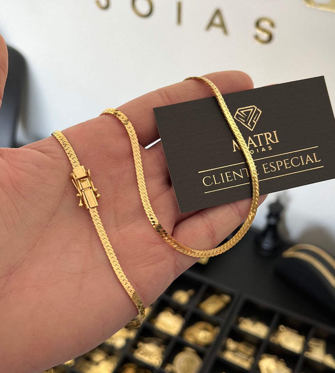 Corrente Grumet Flat 4mm Fecho Trava Dupla Banhada a Ouro 18k, foto 4