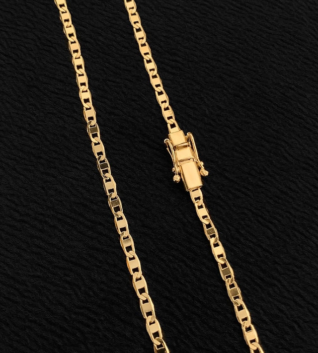 Corrente Piastrini 4mm Fecho Trava Dupla Banhada a Ouro 18k