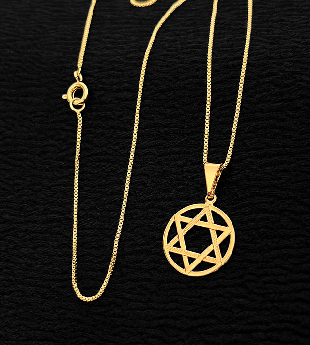 Corrente Veneziana 1mm + Pingente Estrela de Davi Pequeno Banhada a Ouro 18k
