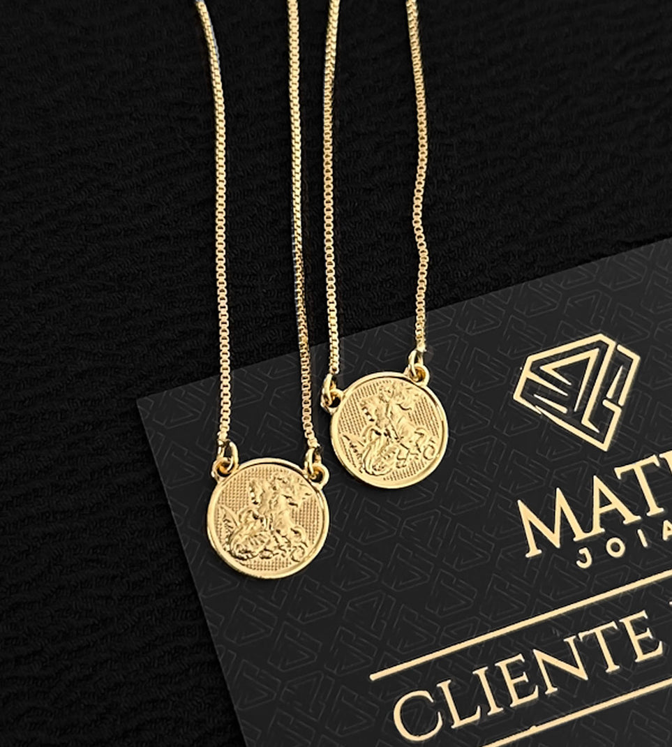 Escapulário Medalha São Jorge Detalhado Banhado a Ouro 18k