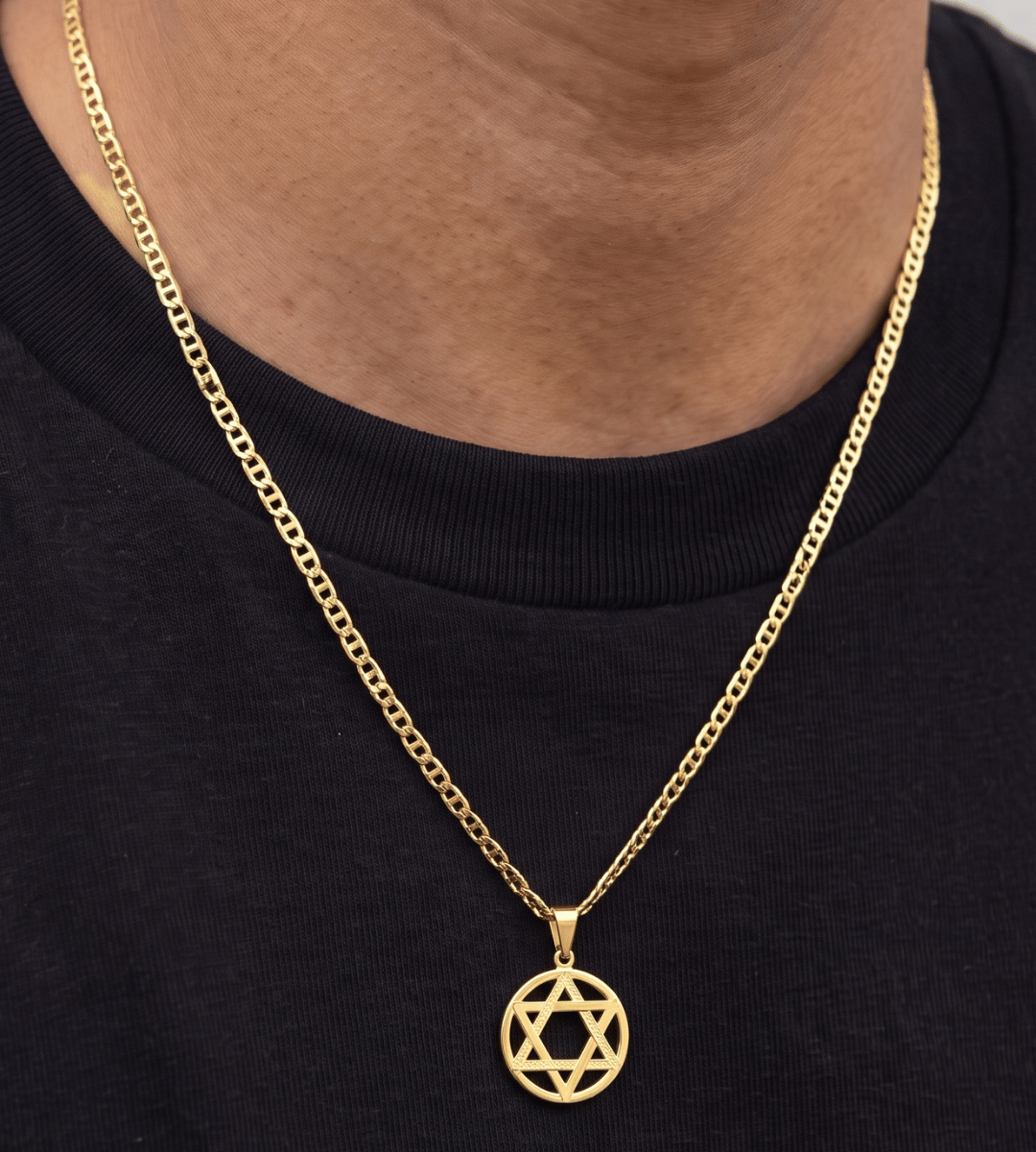 Corrente Piastrini 2mm + Pingente Estrela de Davi 2x2cm Banhada a Ouro 18k, foto 2