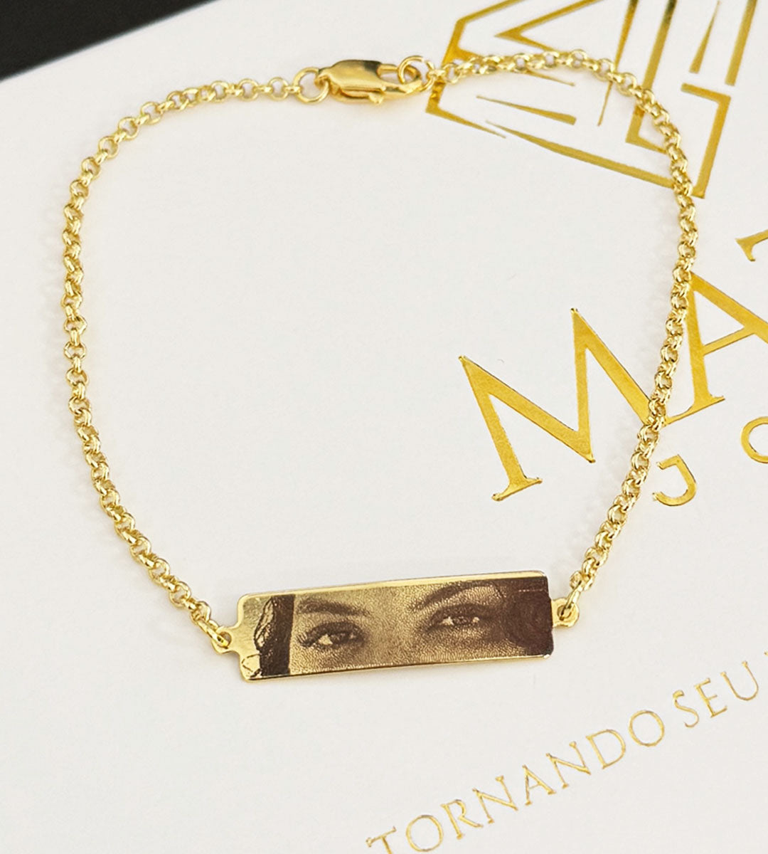 Pulseira Olhar Personalizável 2,5x0,7cm Fecho Tradicional Banhada a Ouro 18k