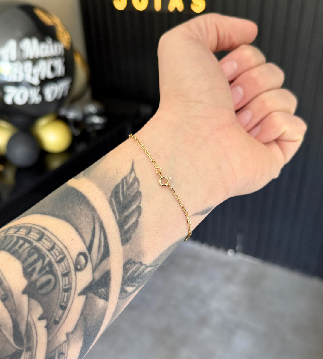 Pulseira Cadeado Laminado 2mm Banhada a Ouro 18k, foto 8