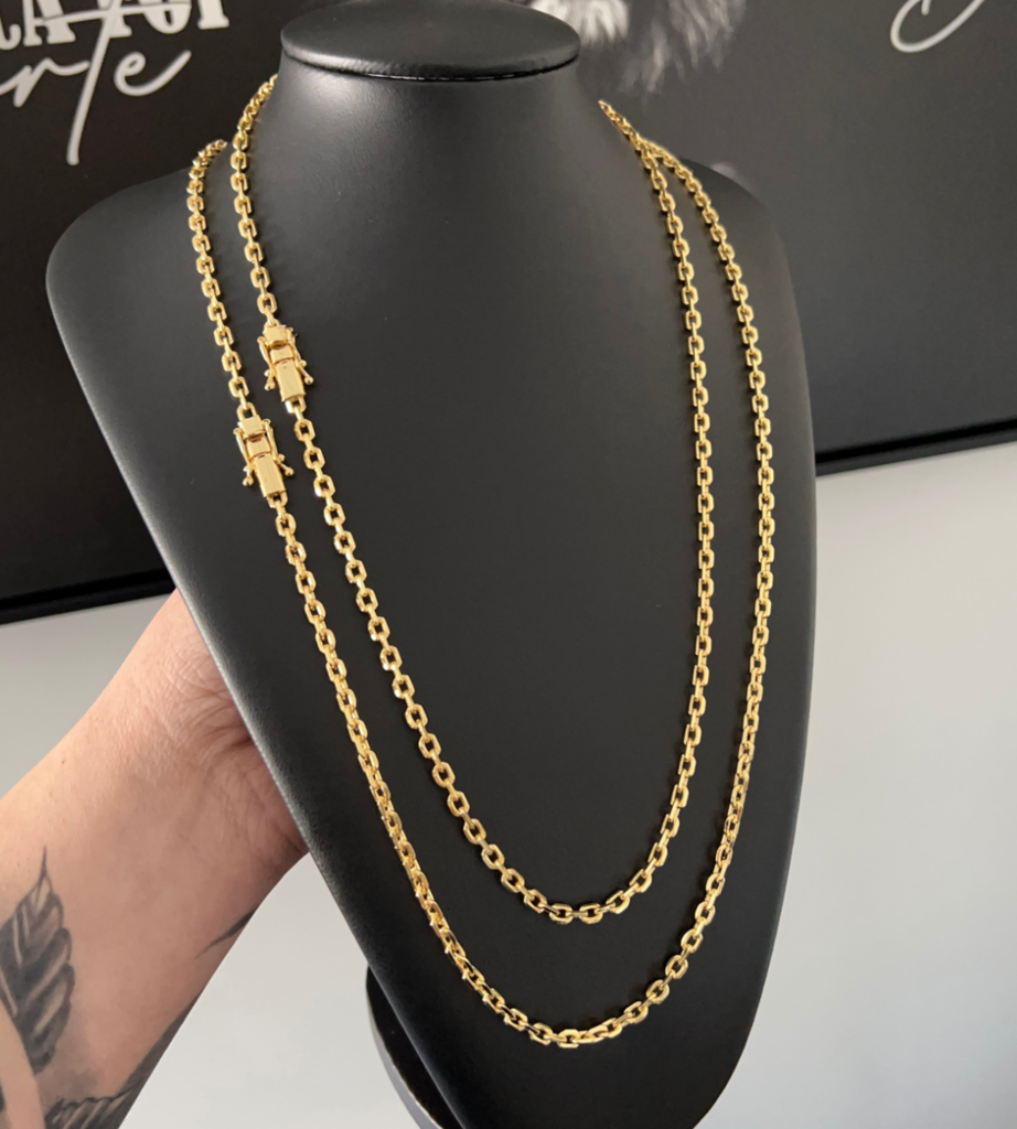 Corrente Cadeado 4mm Fecho Trava Dupla Banhada a Ouro 18k, foto 5