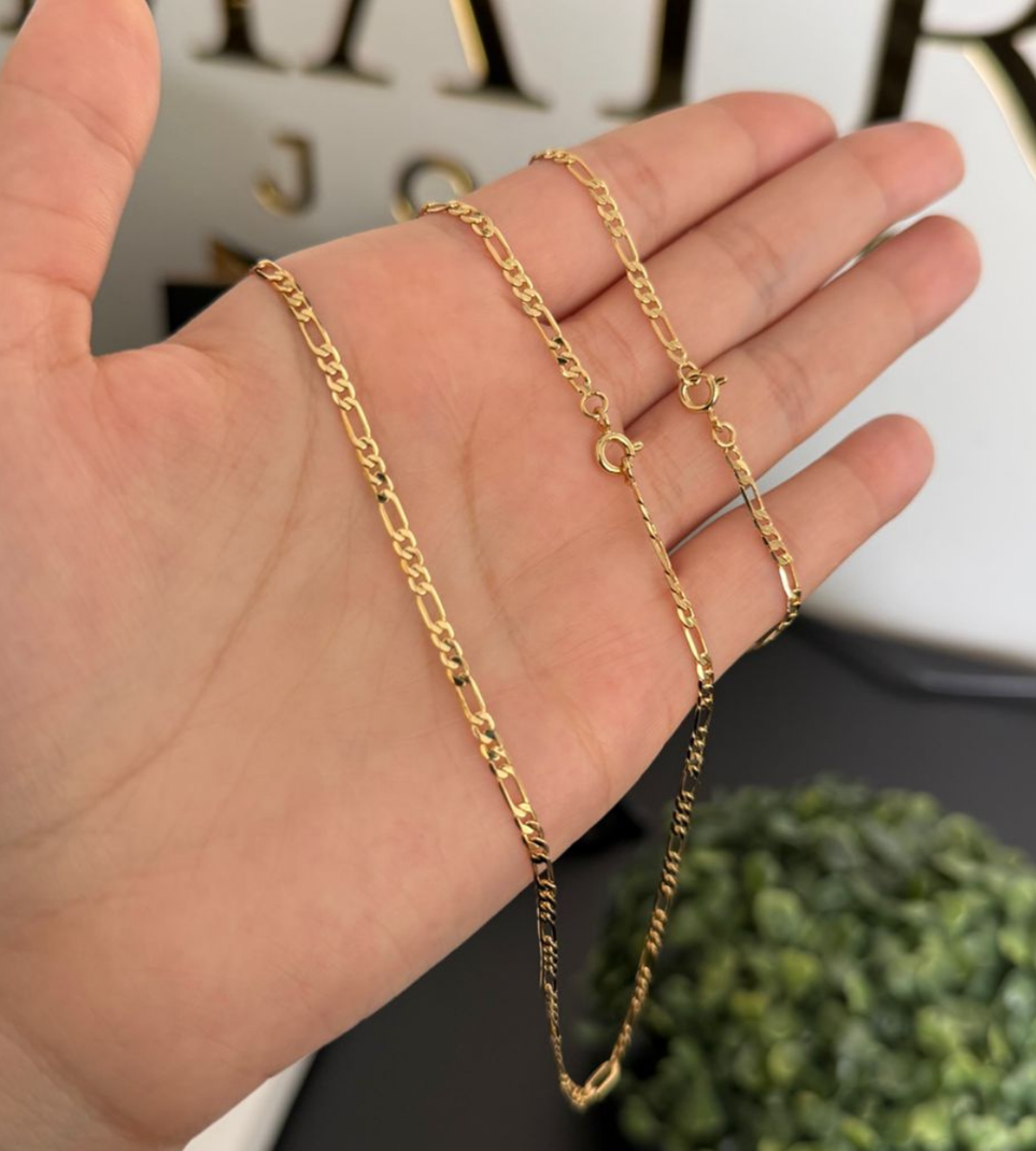 Corrente + Pulseira Fio 3 por 1 2mm Fecho Tradicional Banhada a Ouro 18k