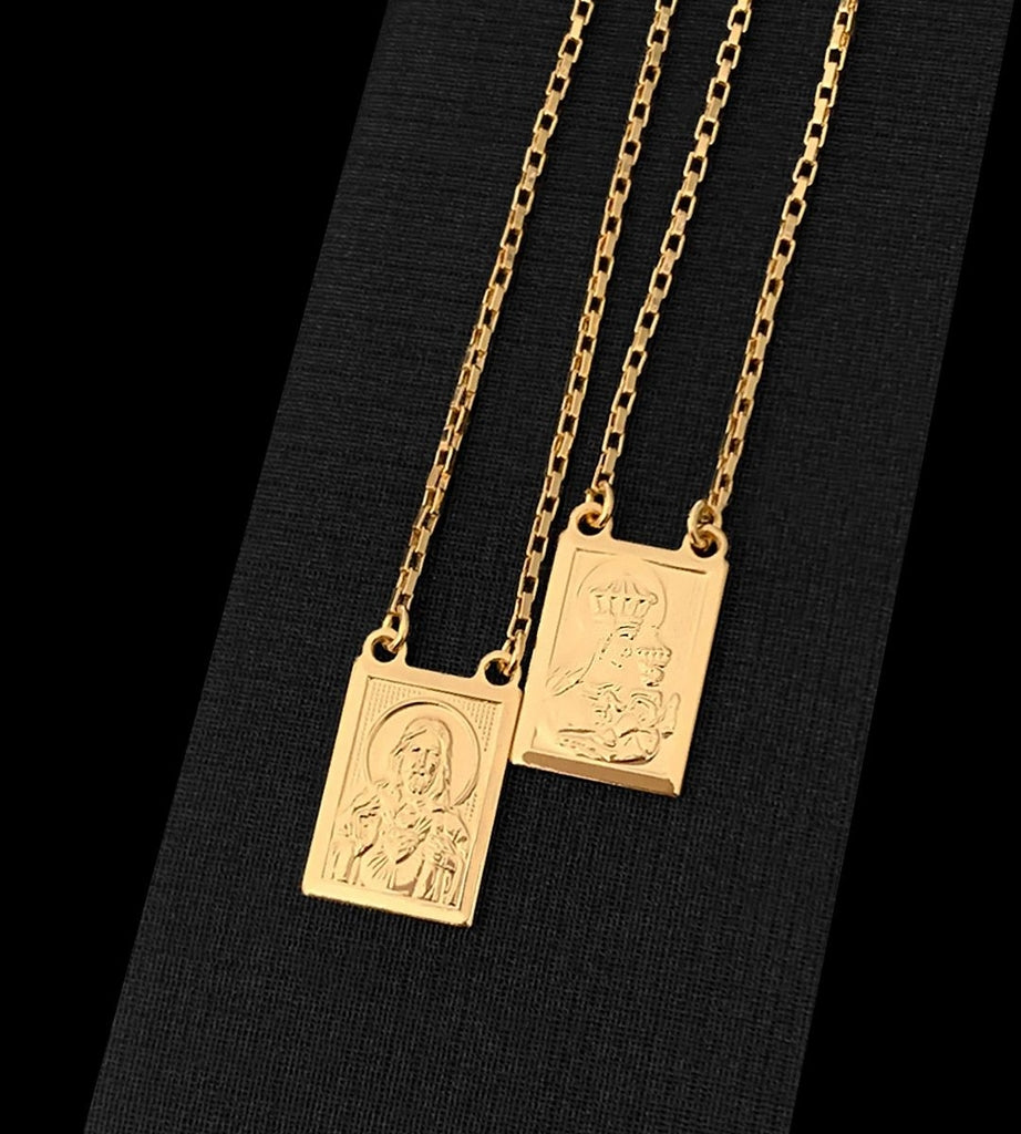Escapulário Elo Vazado Sagrado Coração 1.5x1cm 70cm Banhado a Ouro 18k