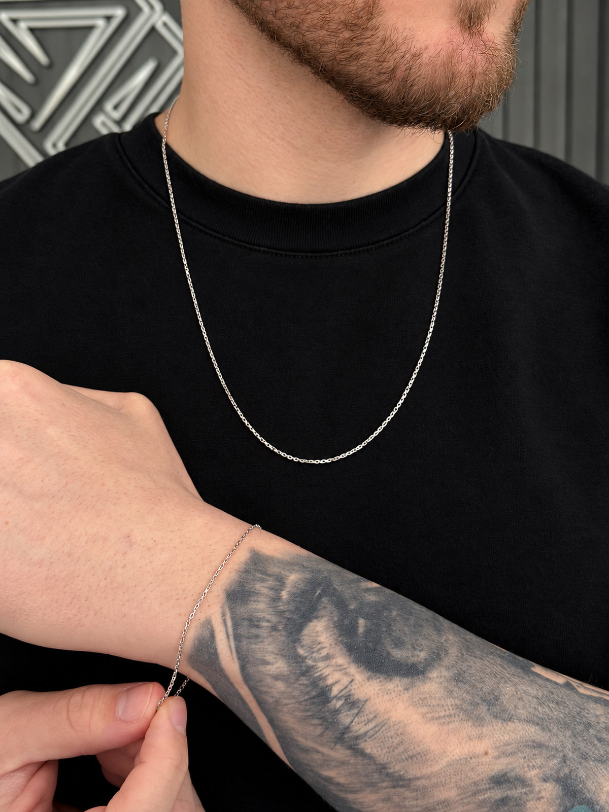Conjunto Corrente e Pulseira Tijolinho 1mm Banhado a Ouro Branco