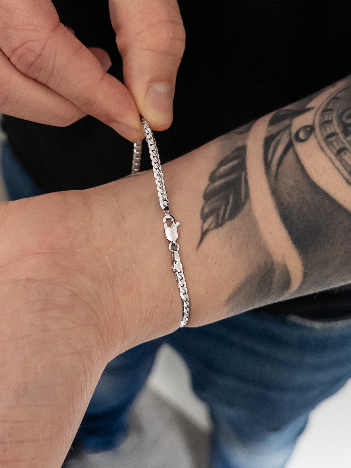 Pulseira Grumet Flat 3mm Banhada a Ouro Branco