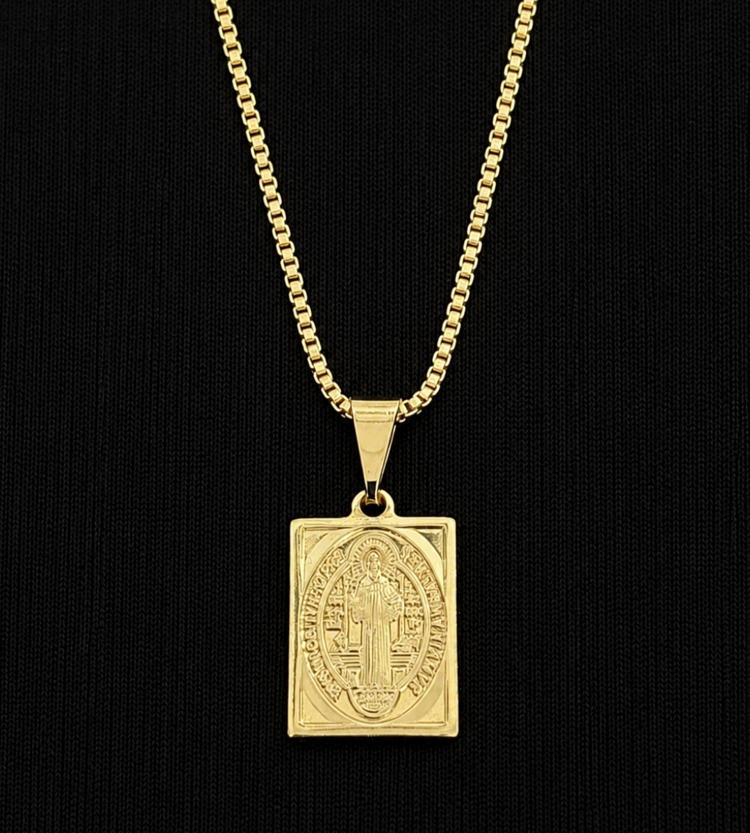Corrente Veneziana com Pingente Plaquinha São Bento Banhada a Ouro 18k, foto 8