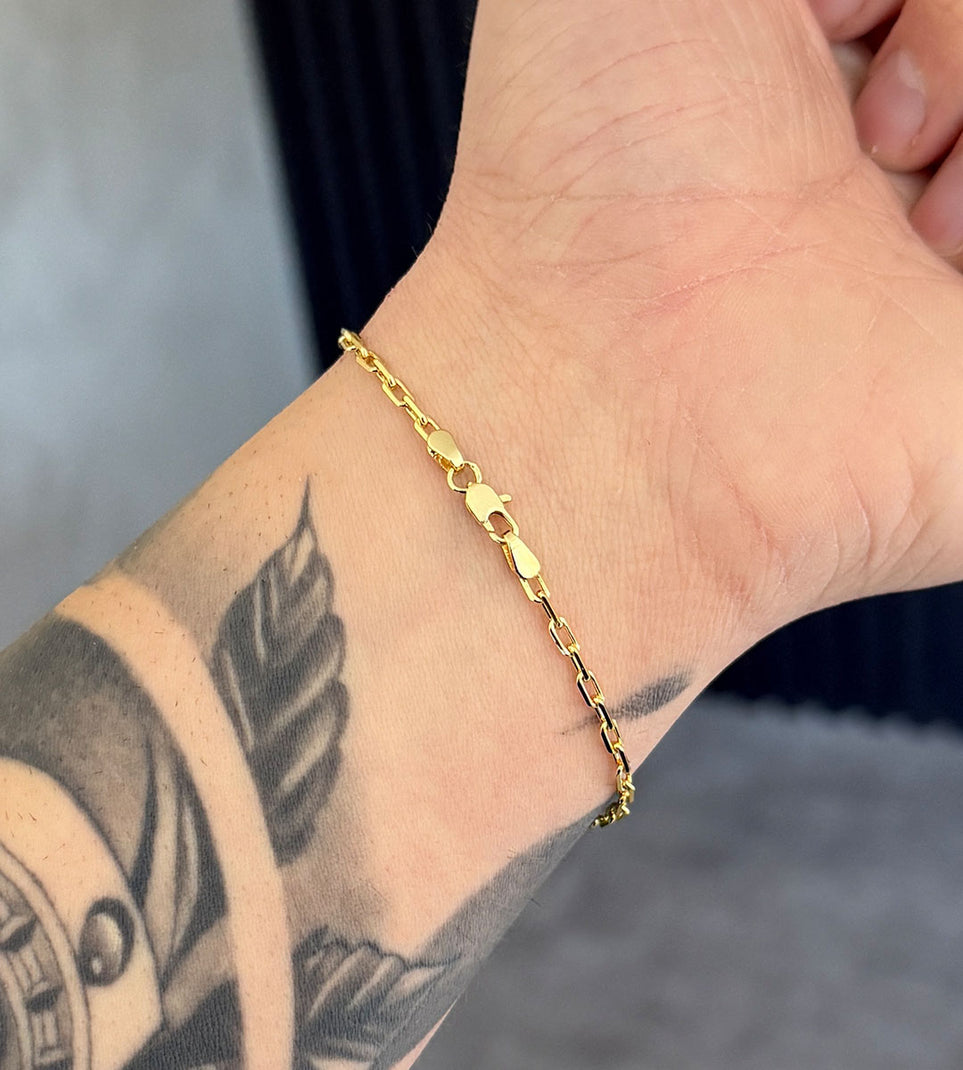 Pulseira Cadeado Fino 3mm Fecho Tradicional Banhada a Ouro 18k