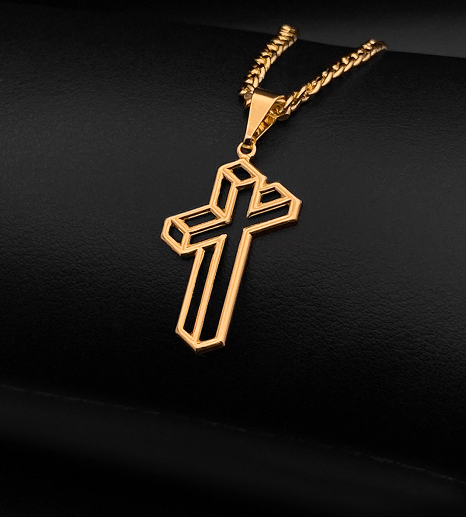Pingente Cruz 3d Chapada 3.5x2cm Banhado a Ouro 18k