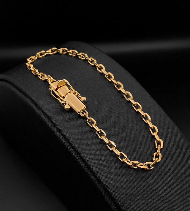 Pulseira Cadeado 3mm Fecho Trava Dupla Banhada a Ouro 18k