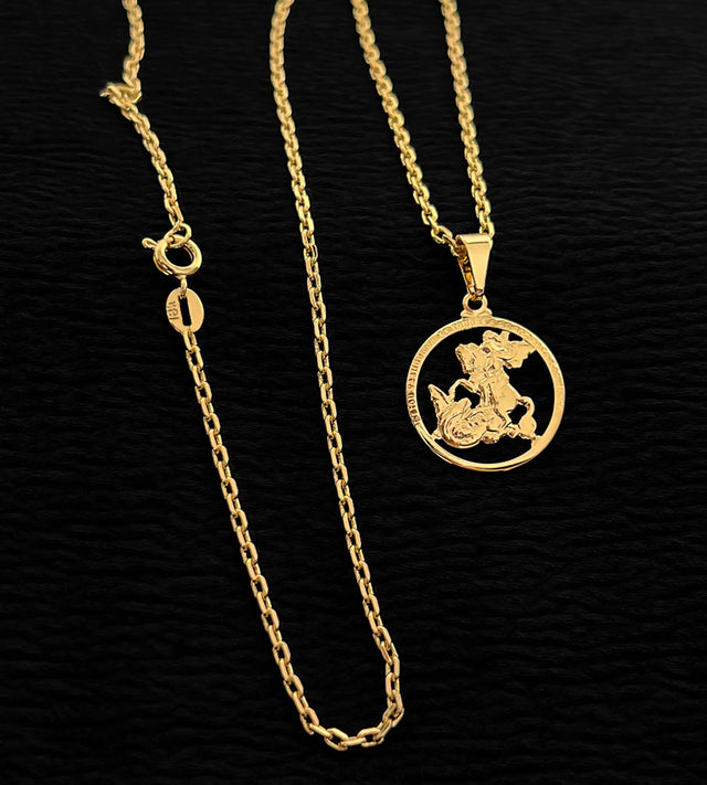 Corrente Cadeado 2mm + Pingente São Jorge Vazado Pequeno 3x2cm Banhada a Ouro 18k