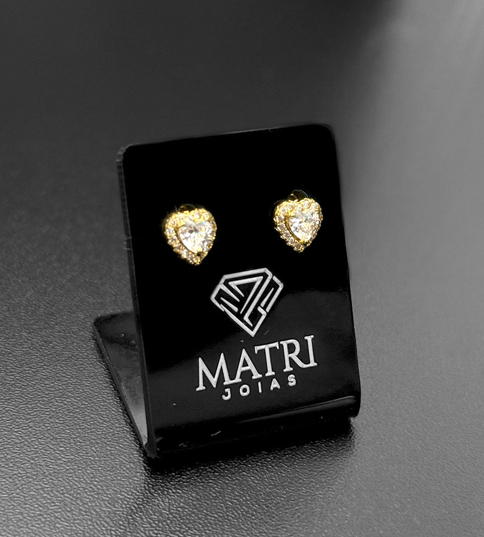 Brinco Mini Coração Cravejado em Zircônia (Par) Banhado a Ouro 18k