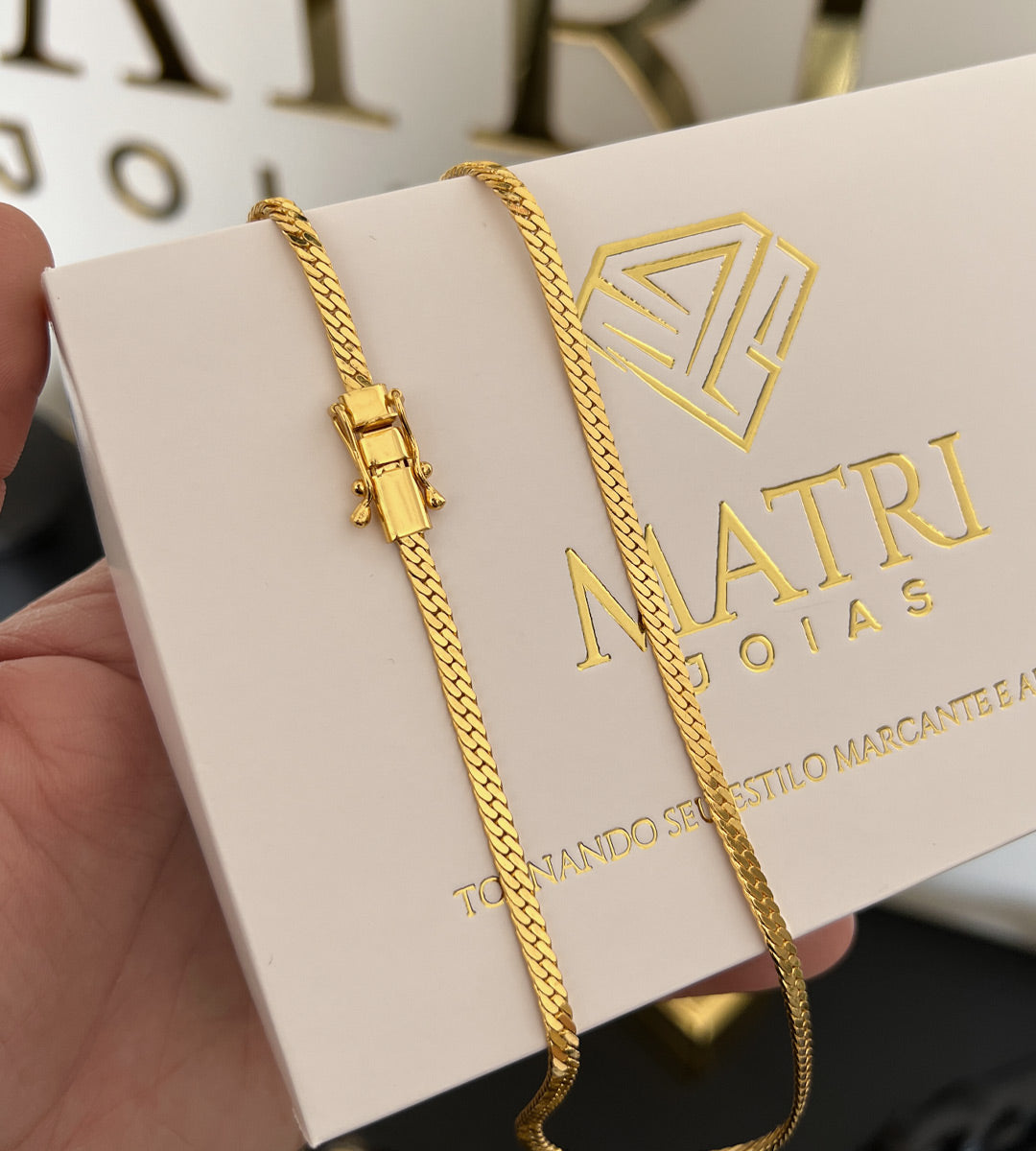 Corrente Grumet Flat 4mm Fecho Trava Dupla Banhada a Ouro 18k, foto 2